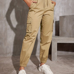 Y2K Solid Drawstring Cargo Pants Casual Baggy Pants