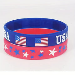 6 Pcs American Flag Wristband Patriotic Holiday Party Silicone Bracelet