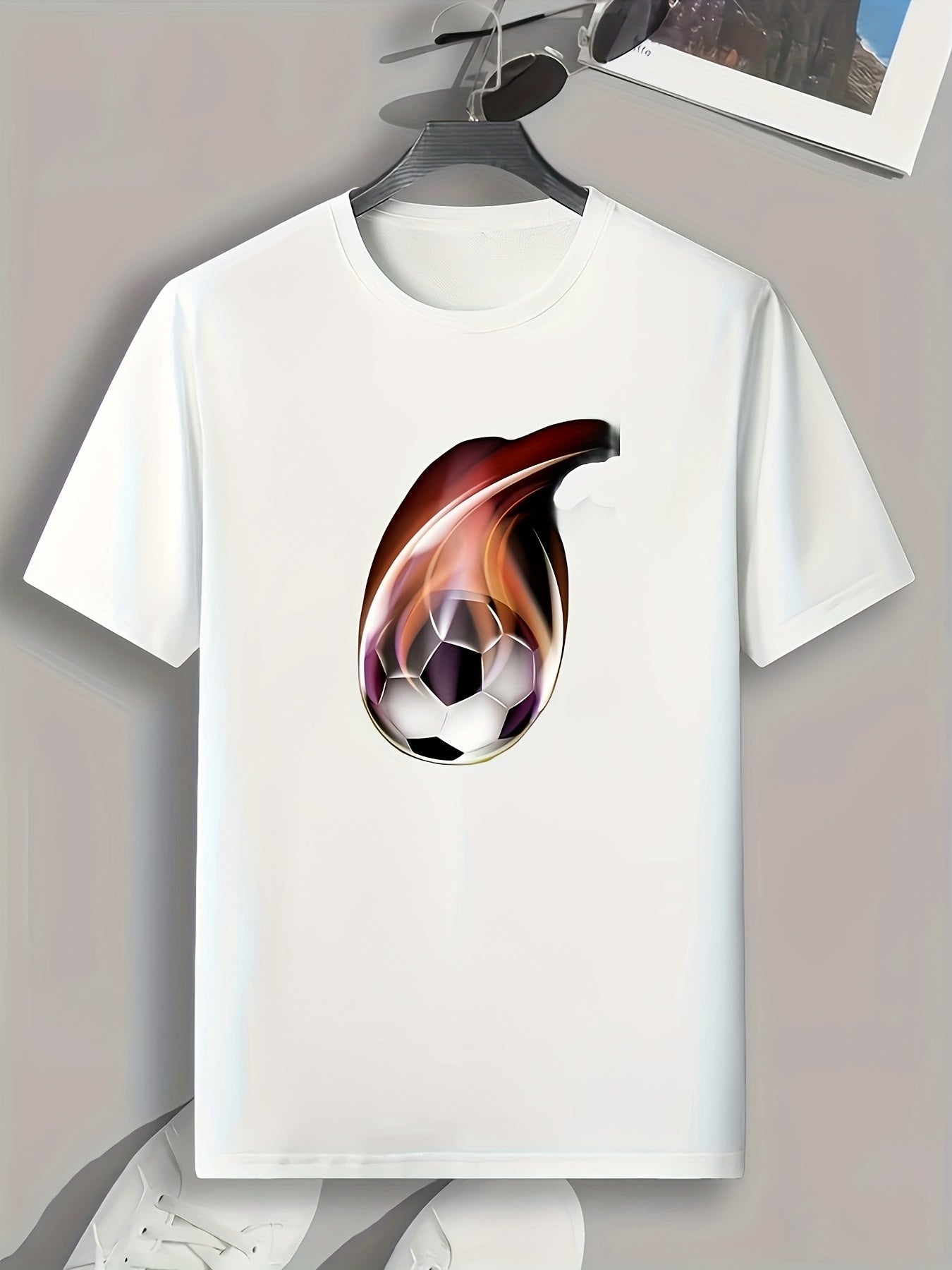 Soccer Pattern Print Men's Sports T-shirt, Outdoor Summer Wear, Fitness Gift