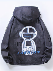 Men's Robot & Letter Print Windproof Jacket