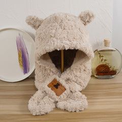 Lamb Wool Animal Ears Knitted Plush Winter Cap for Her