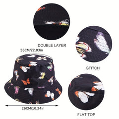 Butterfly Print Reversible Bucket Hat Hip Hop Flag Pattern Basin Hat