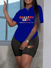 Women's Letter Print Top & Shorts Set