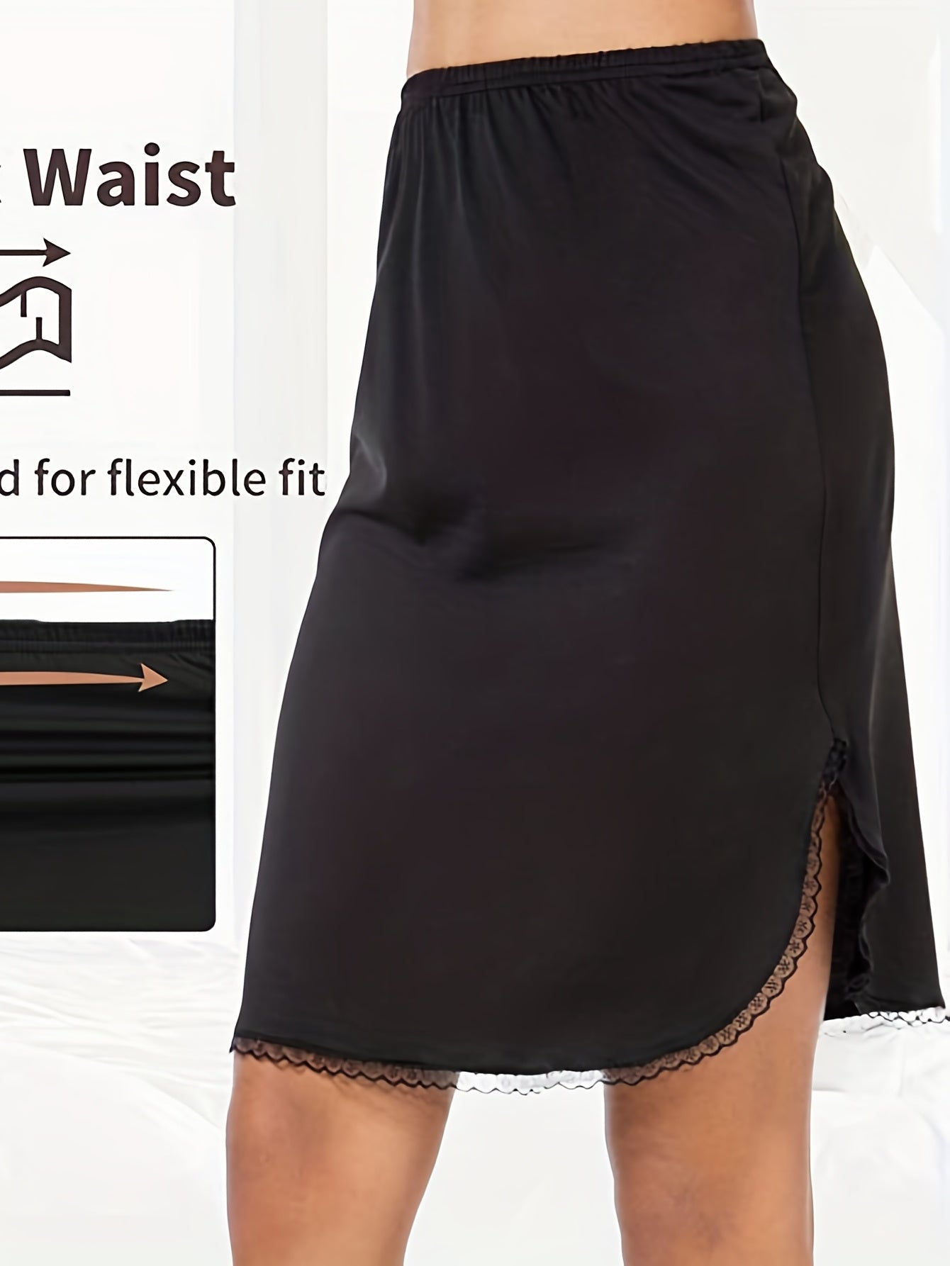 Lace Trim Solid Skirt Sexy Half Slips Petticoat Women's Underwear