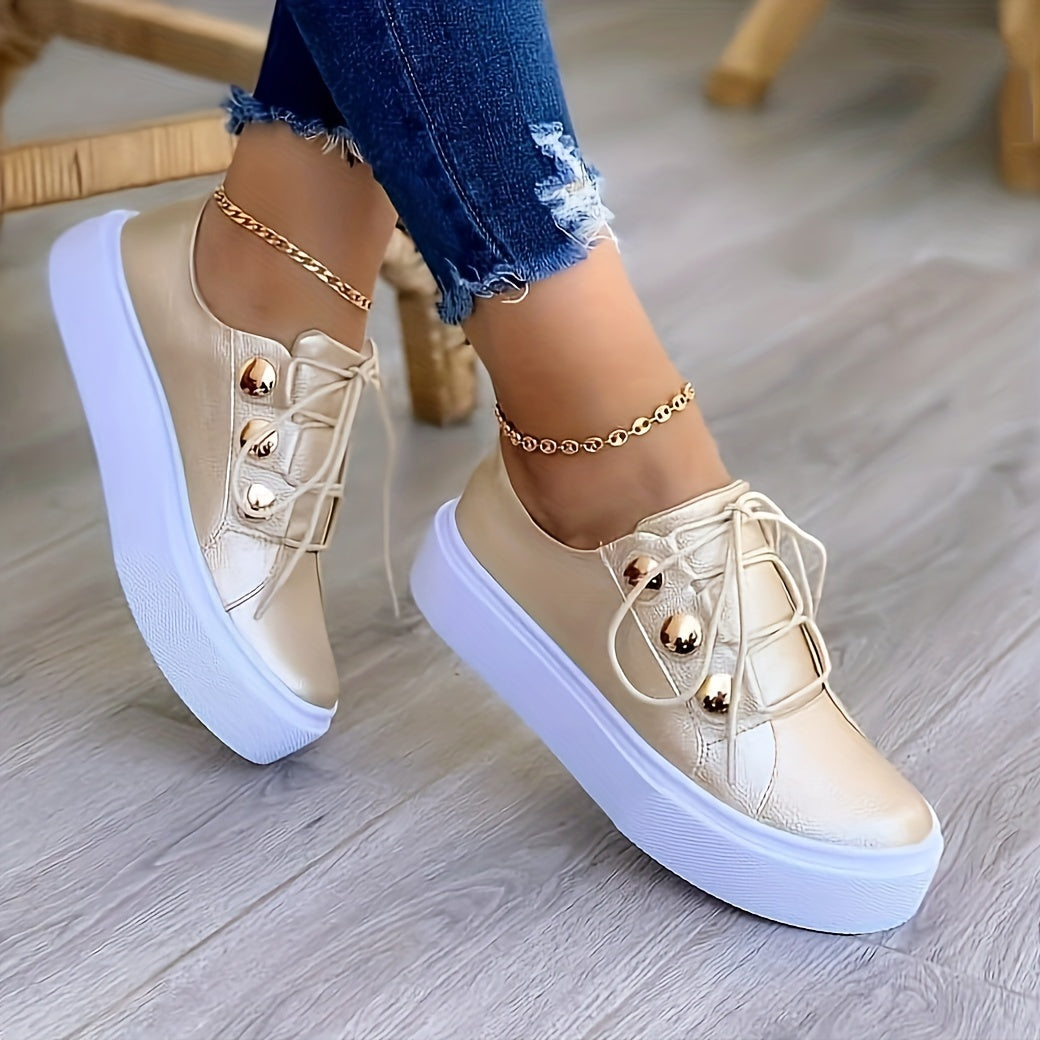 Women's Low Top Platform Sneakers Lace up Casual Walking Shoes