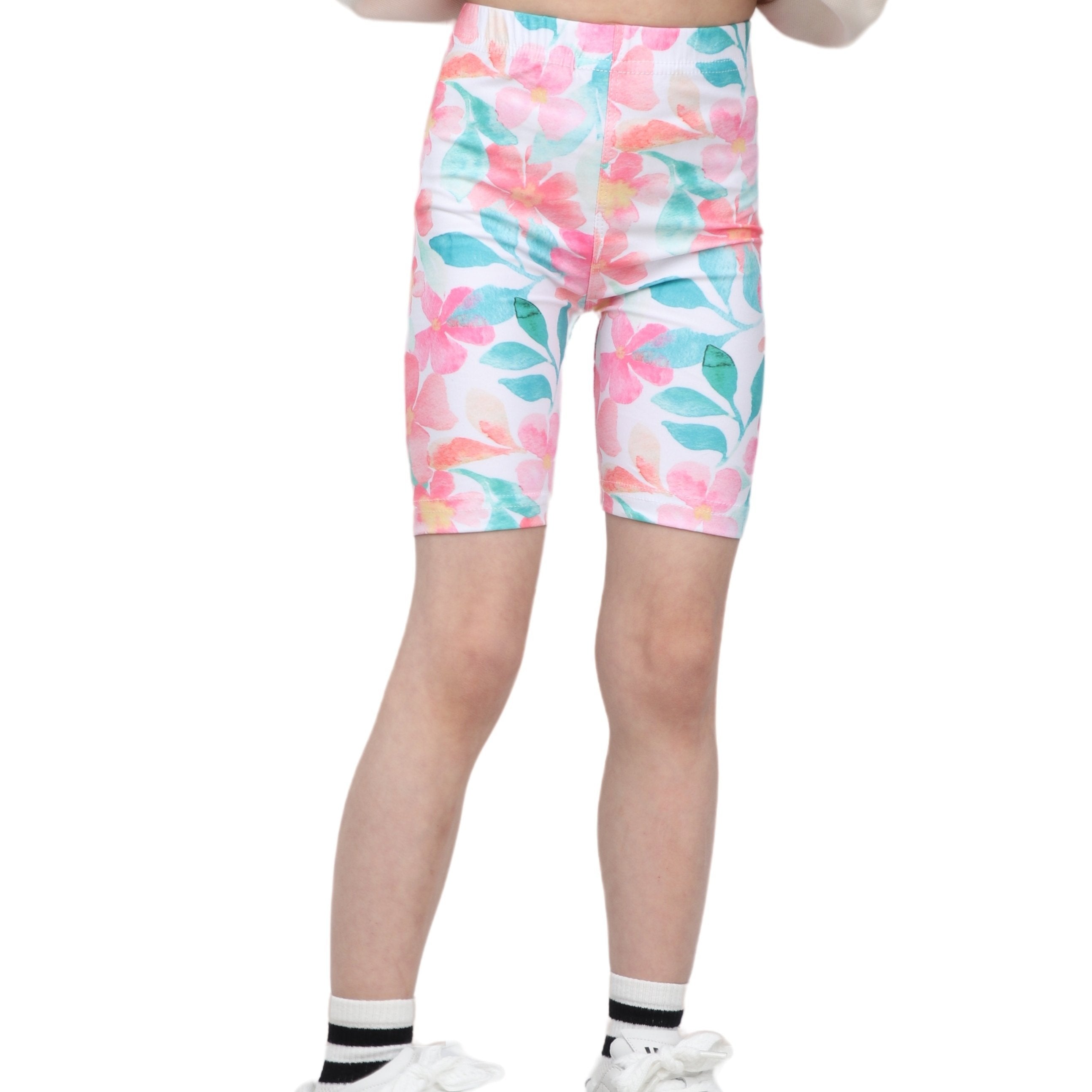Toddler Girls Pink Flowers Graphic Elastic Waist Biker Shorts