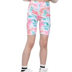 Toddler Girls Pink Flowers Graphic Elastic Waist Biker Shorts