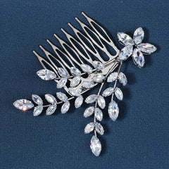 Bridal Crystal Hair Comb Wedding Hair Accessories Alloy Leaf Insert Comb