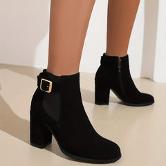 Women's Chunky Heel Short Boots Ankle Boots Stretch Fabric Sided Boots