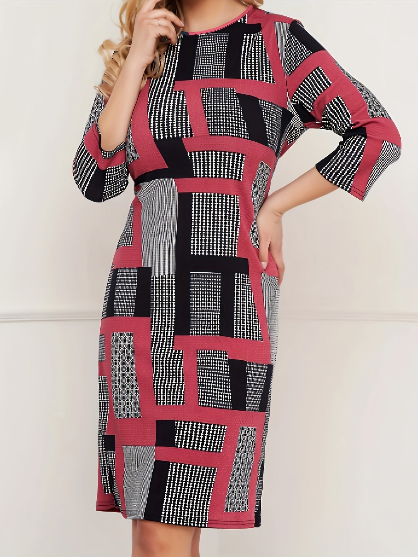 Colorblock Geometric Print Mini Dress