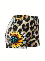 Letter & Leopard Print Skinny Shorts