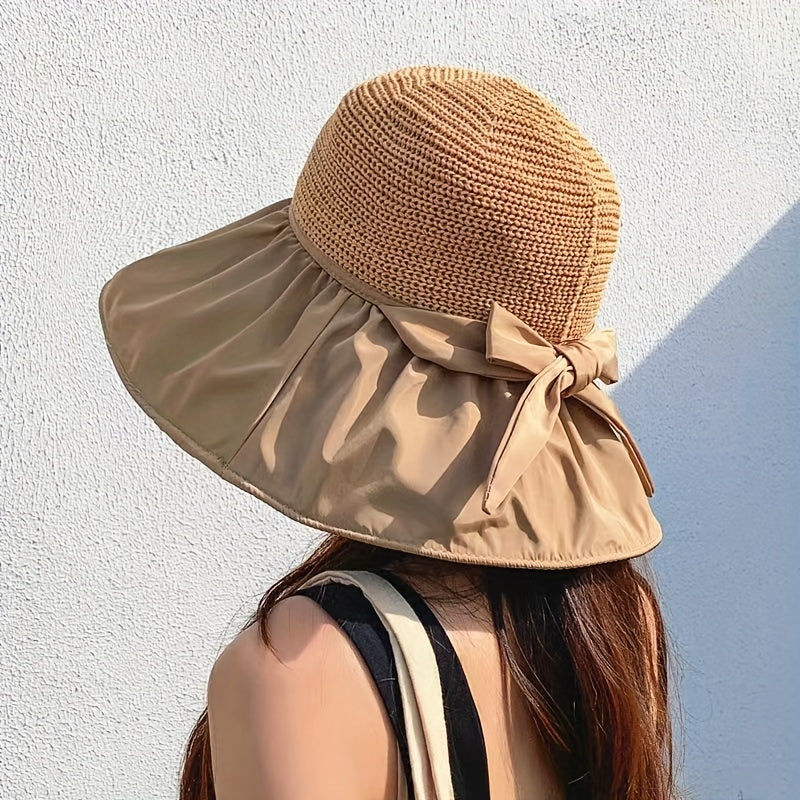 Wide Brim Bowknot Sun Hat Hollow Breathable UV Protection Bucket Hat