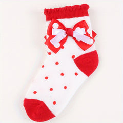 3 Pairs Girls Lace Dot Pattern Crew Socks