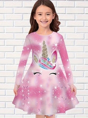Sweet Girls Kitten Long Sleeve Dress for Spring Fall Party