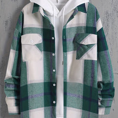 Plaid Print Men's Casual Button Up Long Sleeve Shirt With Pockets
