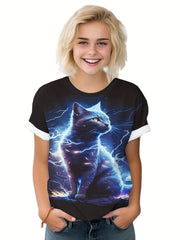 Lightening Cat Graphic T-shirt for Boys and Girls