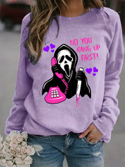 Halloween Ghost Call Print Loose Sweatshirt Women's Clothing