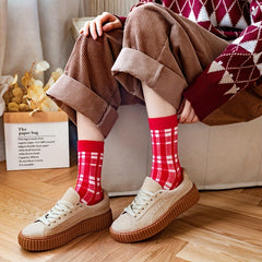 5 Pairs Polka Dot & Plaid Socks Women's Christmas Mid Tube Stockings