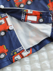 Boys Fire Truck Print Pajama Set Long Sleeve Button Front Loungewear