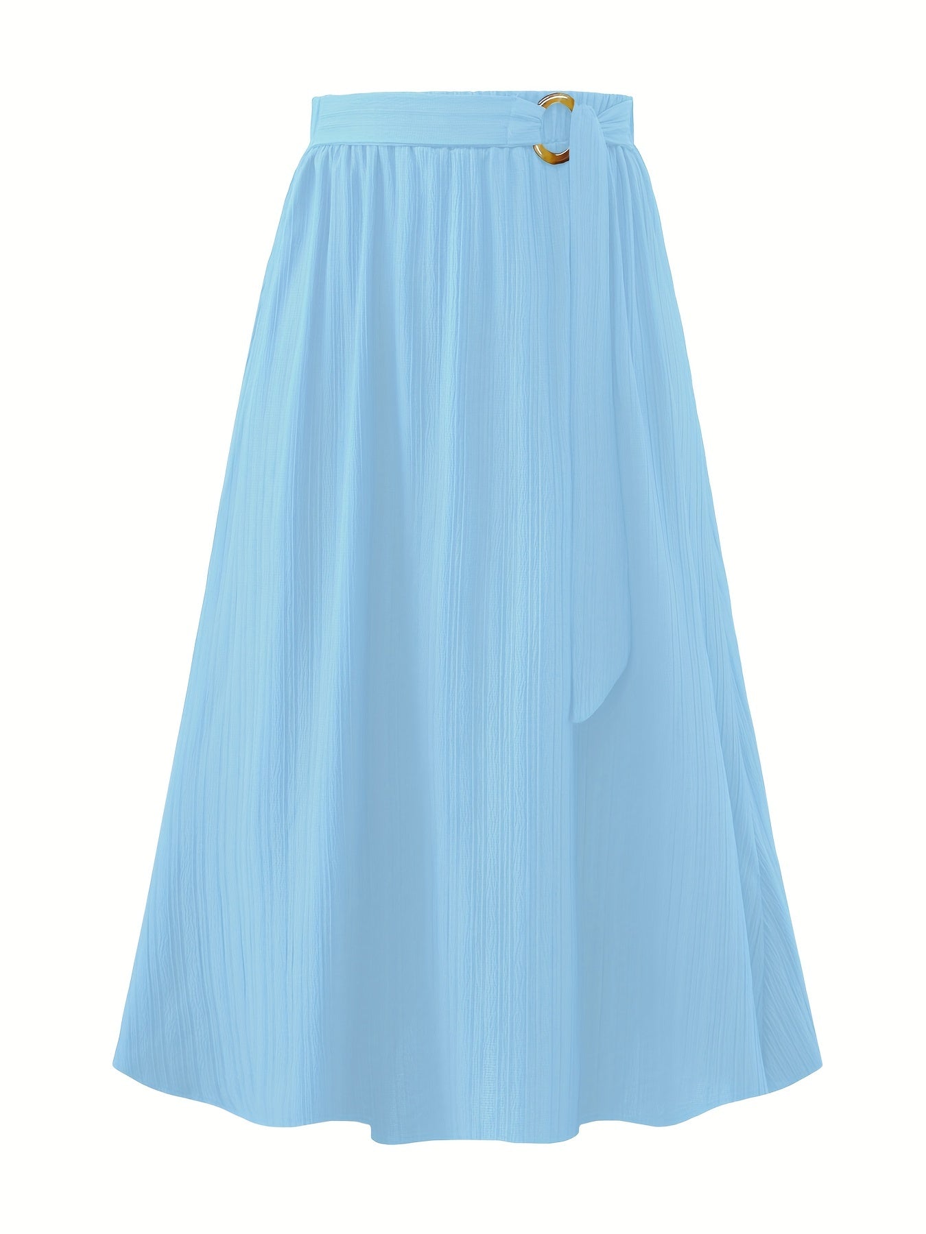 Women's Plus Solid Metal Decor Elastic Belted A line Skirt