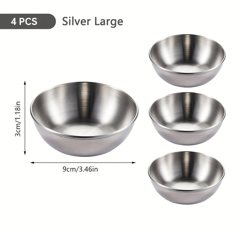 4Pcs Stainless Steel Sauce Dishes Condiment Cups Seasoning Dip Bowl