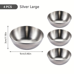 4Pcs Stainless Steel Sauce Dishes Condiment Cups Seasoning Dip Bowl