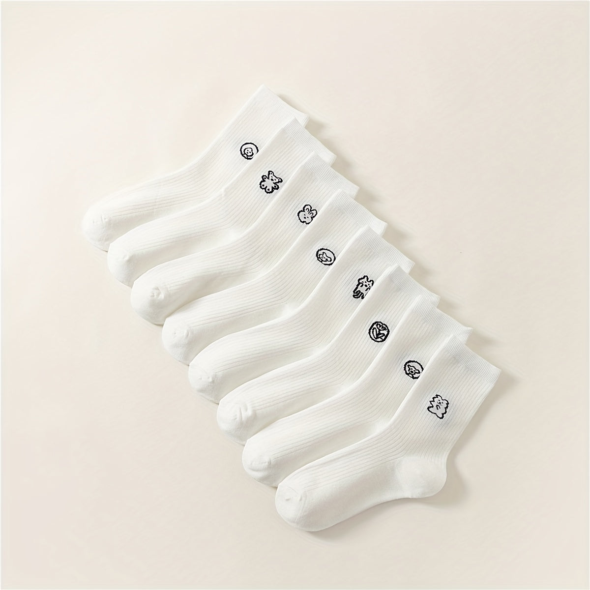 8 Pairs Cartoon Print Socks Women's Mid Tube Stockings
