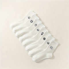 8 Pairs Cartoon Print Socks Women's Mid Tube Stockings