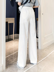 Solid Drawstring Wide Leg Pants Elastic Waist