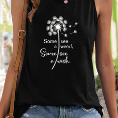 Dandelion & Letter Print Tank Top Slim Fit Summer Sports Top
