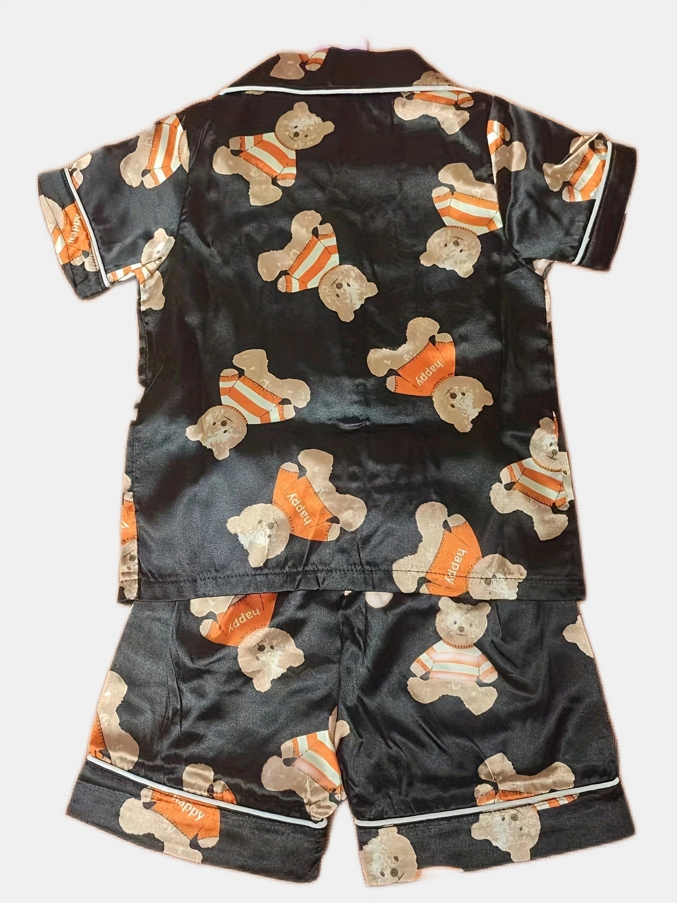 Toddler Girls Bear Graphic Pajamas Set Short Sleeve Top & Shorts Sleepwear