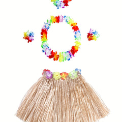 Hawaiian Grass Skirt & Flowers Set for Girls