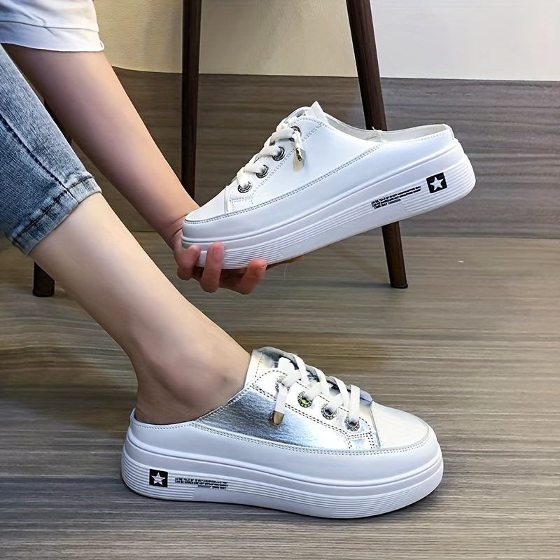 Women's Platform Mule Sneakers Casual Lace Up Outdoor Shoes