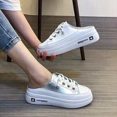 Women's Platform Mule Sneakers Casual Lace Up Outdoor Shoes