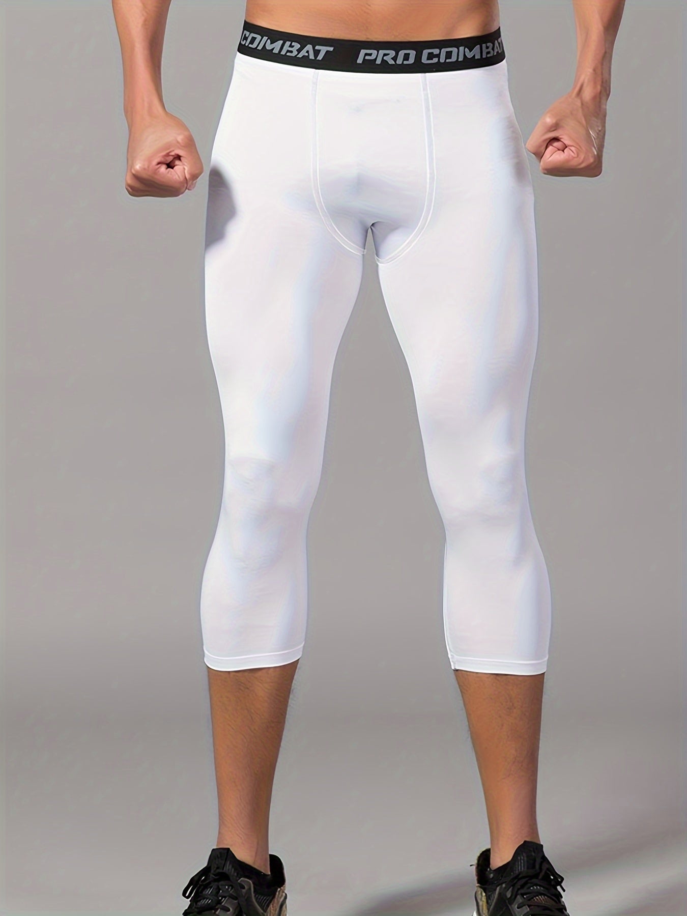 Men's Letters Pattern Compression Pants High Stretch Trousers