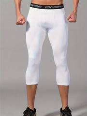 Men's Letters Pattern Compression Pants High Stretch Trousers
