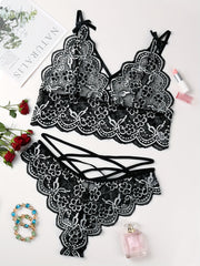 Floral Lace Lingerie Set - Sexy Bra & Cut Out Panties