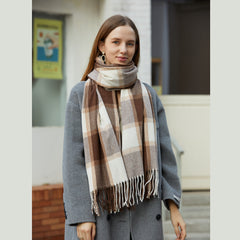 Plaid Pattern Tassel Scarf Windproof Warm Shawl Classic Thick Couple Scarves