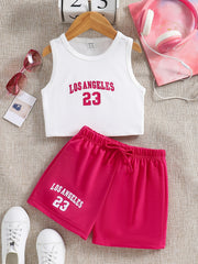 Kid Girls' 2 Piece Outfits Graphic Sleeveless Tank Shirt & Pants Set for Summer
