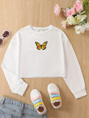 Butterfly Graphic Girl's Sweatshirt Long Sleeve Round Neck Crop Tops Pullover