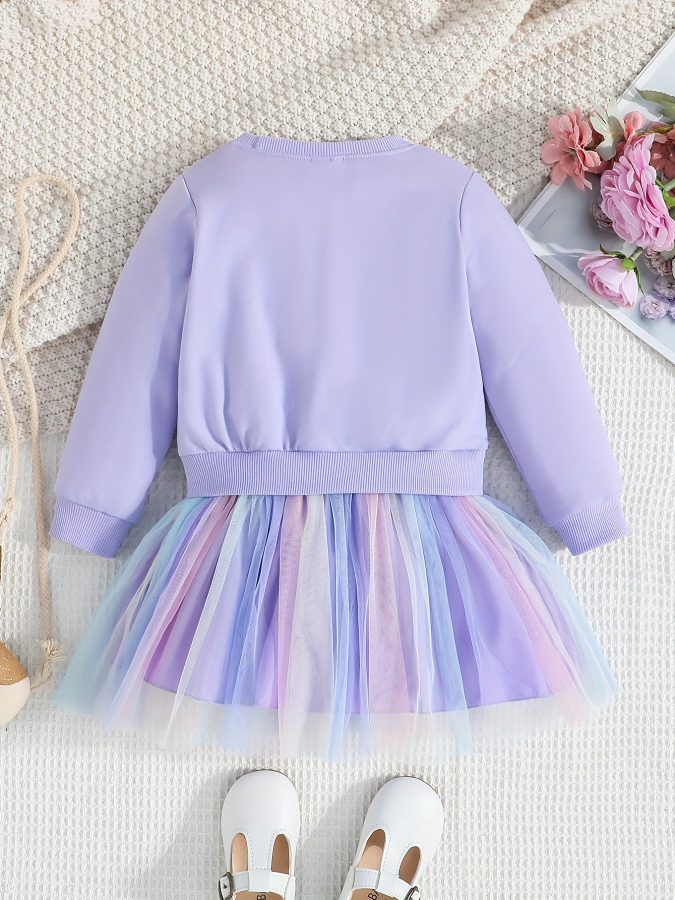 Toddler Girls Unicorn Graphic Mesh Spliced Dress Kids Party Clothes