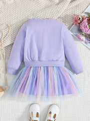 Toddler Girls Unicorn Graphic Mesh Spliced Dress Kids Party Clothes