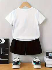 2pcs Girls Attitude Letter T Shirt & Shorts Set Kids Summer Clothes