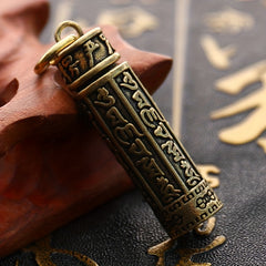 Brass Cylinder Pendant Keychain Retro Pill Box Medicine Container Key Chain