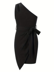 One Shoulder Cut Out Bodycon Dress with Belt for Girls