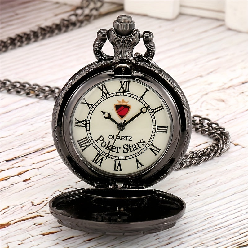 Medium Size Poker Quartz Movement Pocket Watch With Chain