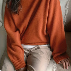 Casual Sweater Women's Plus Solid Long Sleeve Round Neck Pullover