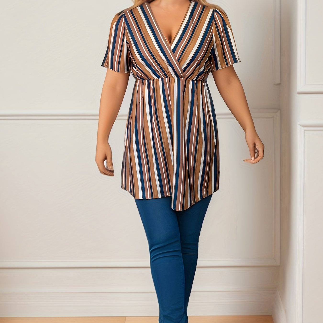 Casual Stripe Print Dress with Belt