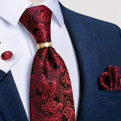 Men's Paisley Silk Necktie Set for Wedding Party