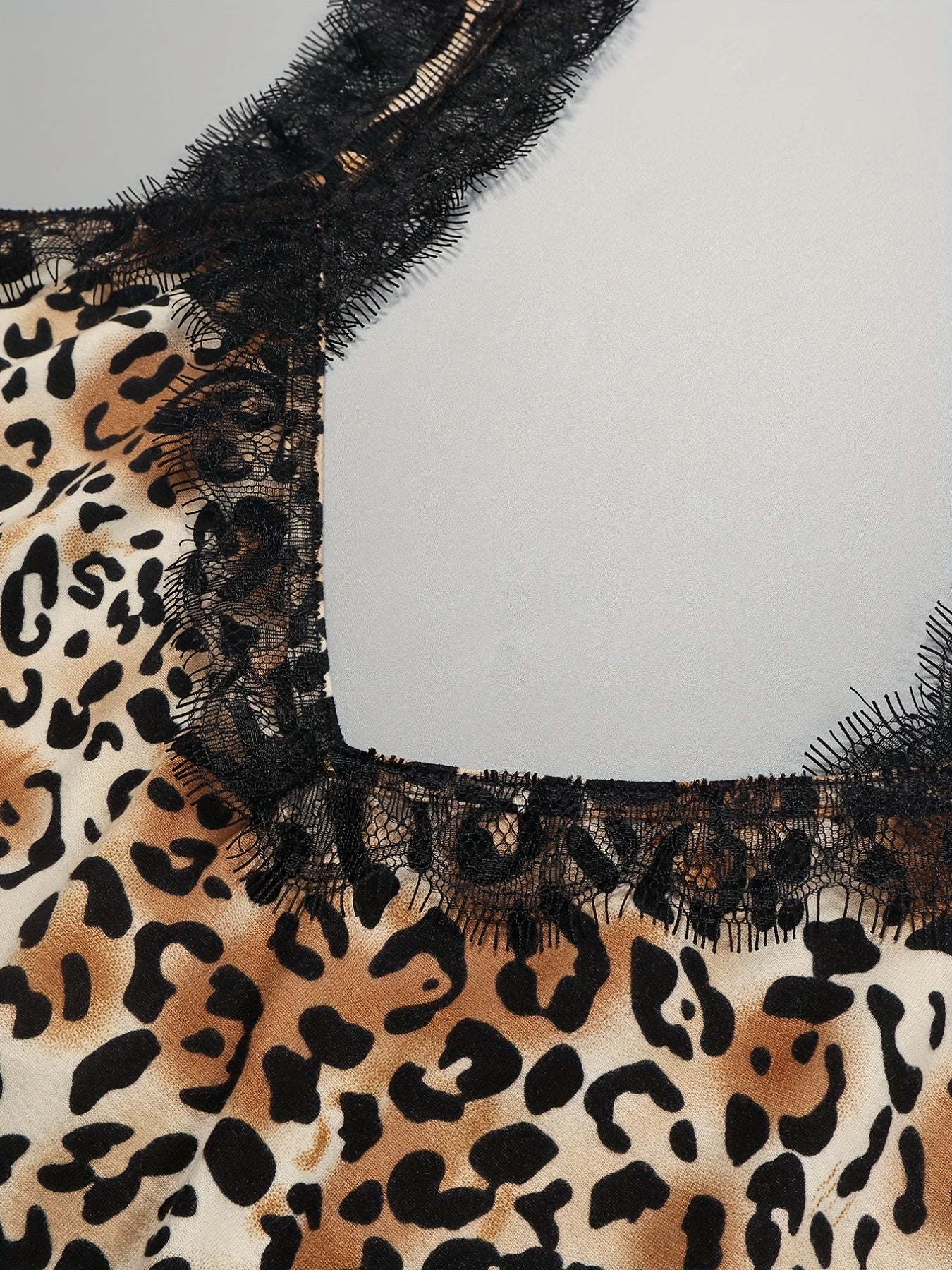 Sexy Leopard Print Lace Trim V Neck Cami Top